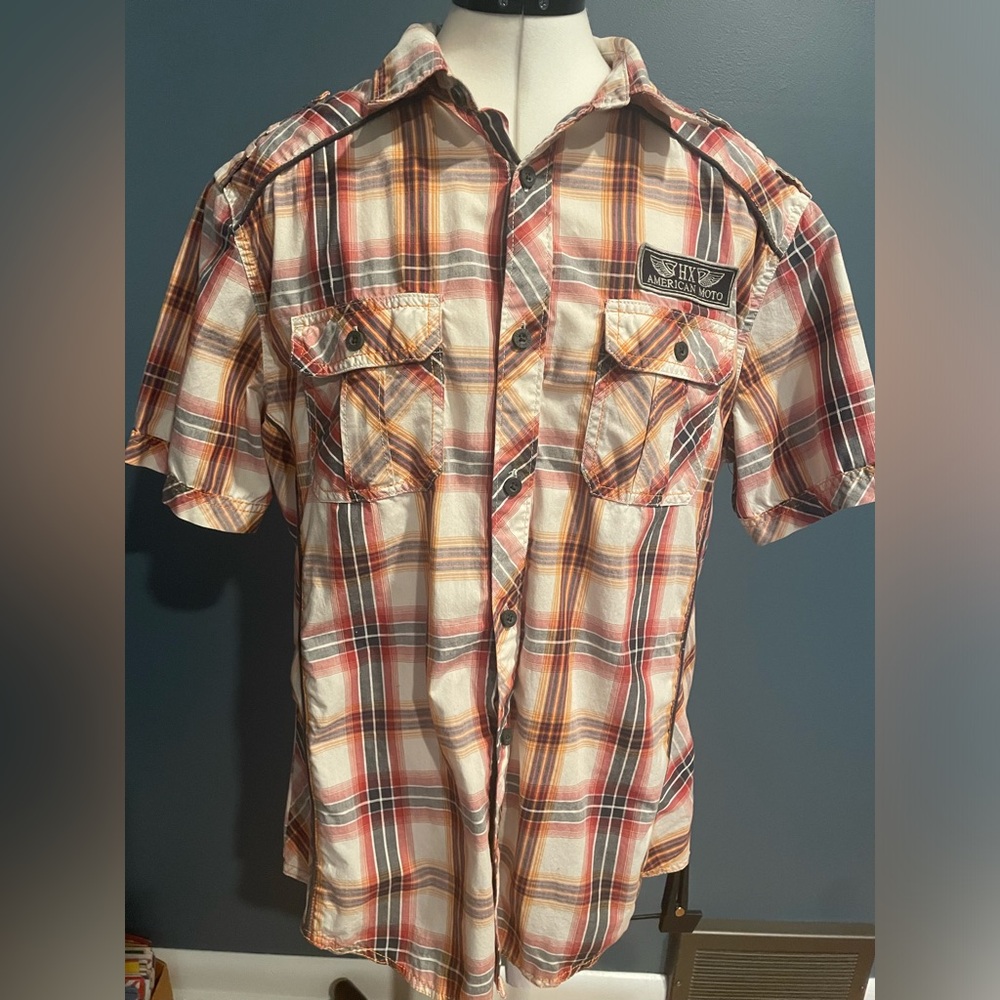 Men’s Helix Shirt Large Button Up Athletic Fit Plaid HX American Moto motorcycle